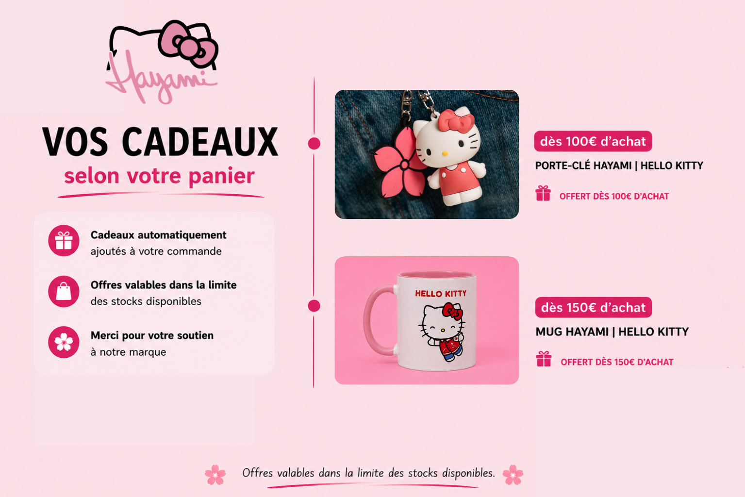 Cadeaux offerts selon le montant du panier